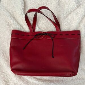 kate spade Red Leather Tote with Contrast Bow Detail